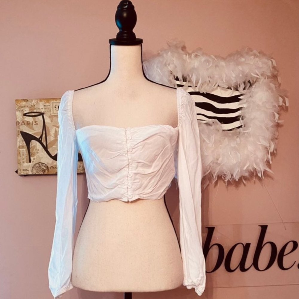 Long sleeve button down crop top